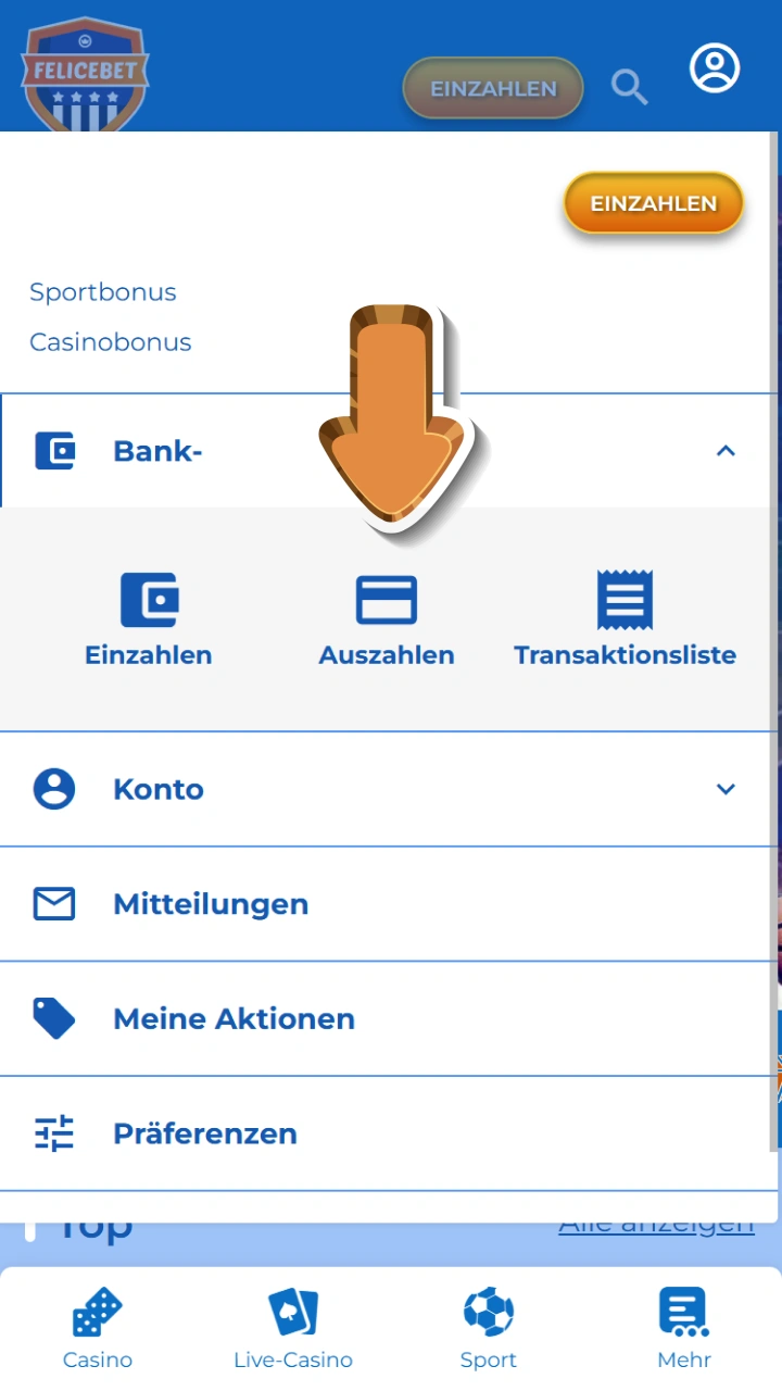 Um Ihre Gewinne schnell zu erhalten, besuchen Sie den Kassenbereich auf der Felicebet-Website.