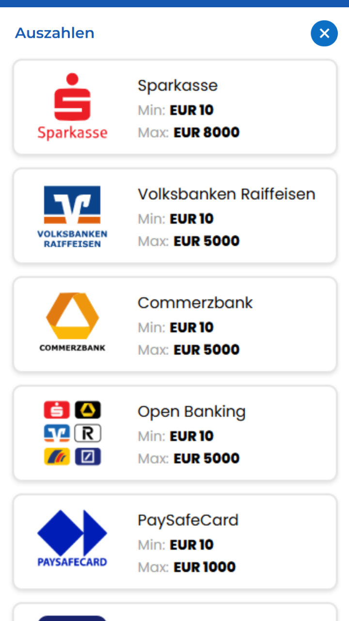 Wählen Sie Ihre bevorzugte Auszahlungsmethode für schnelle Auszahlungen bei Felicebet.