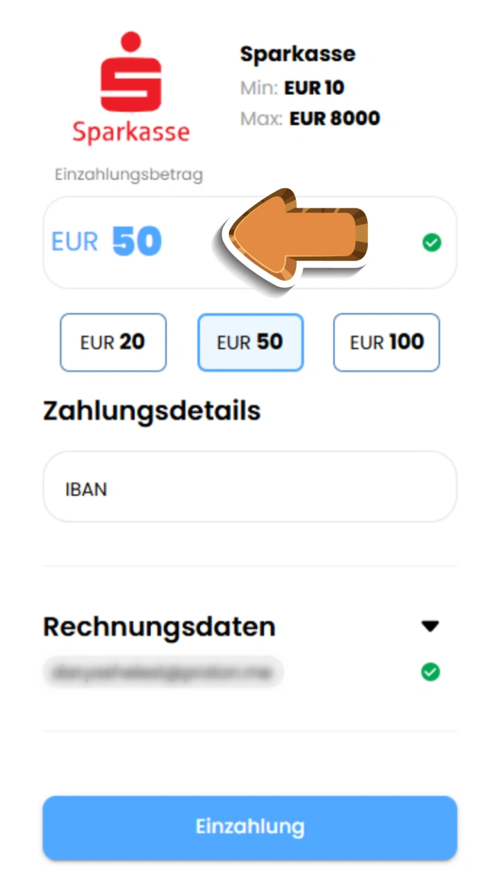 Geben Sie einfach den gewünschten Aufladebetrag für Ihr Felicebet-Guthaben ein.